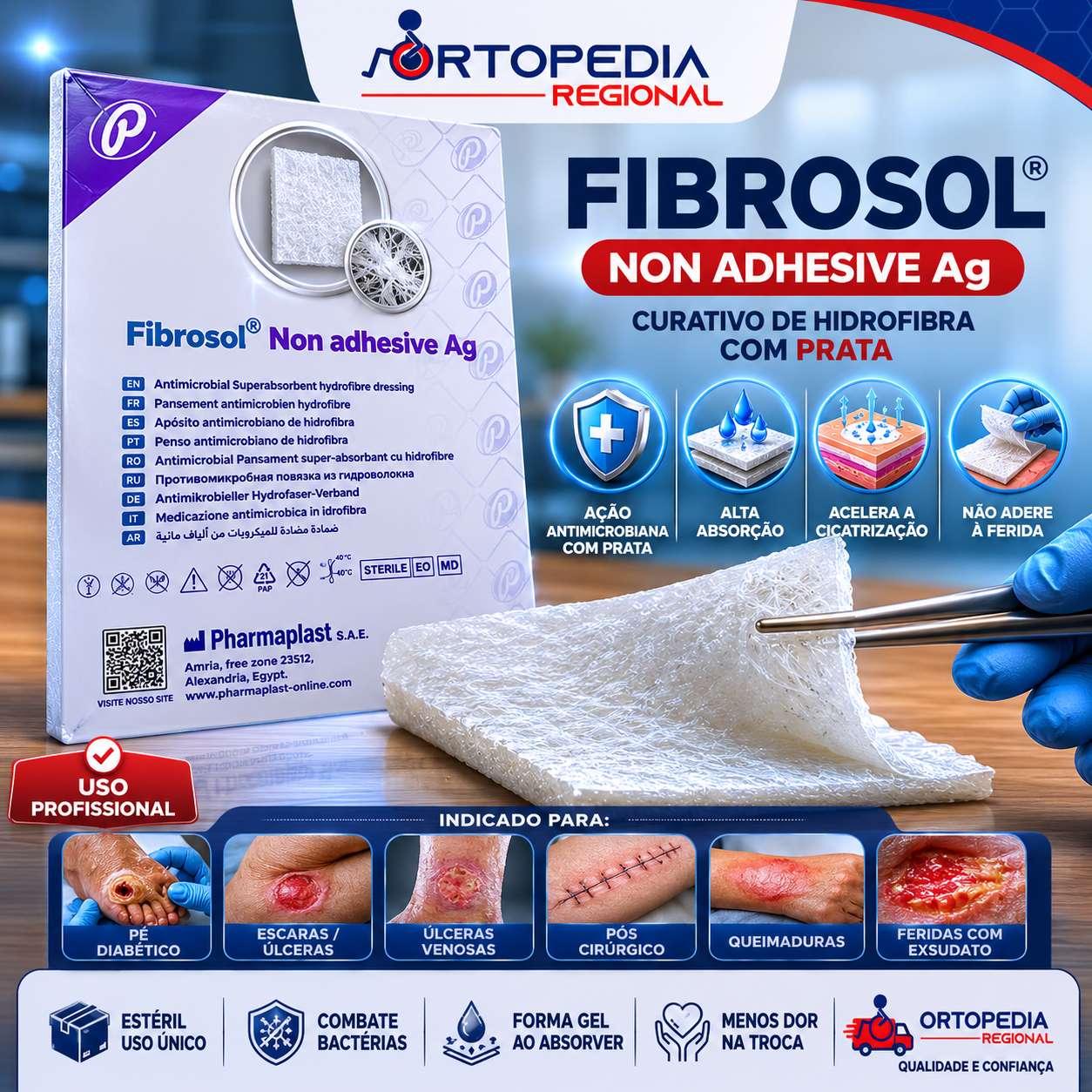CURATIVO FIBROSOL AG NAO ADESIVO 10X10 - PHARMAPLAST - Imagem 5